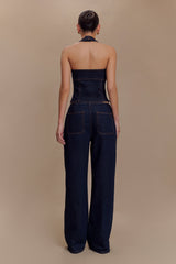 Dayna Denim Halter Top - Indigo Blue