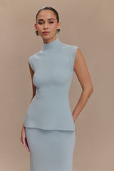 Maxine Knit Open Back Top - Light Blue