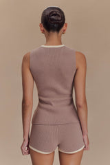 Julianne Contrast Knit Top - Pebble/Ivory