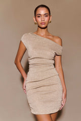 Pasha Off Shoulder Knit Mini Dress - Gold