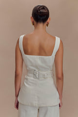 Kaitlyn Square Neck Long Line Top - White
