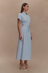 Aysha Buttoned Linen Midi Dress - Cornflower Blue