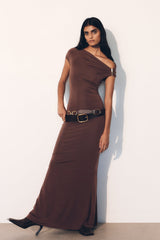 Kinsley Slinky Maxi Dress With Hardware - Chocolate