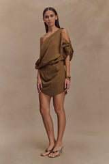 Gabriella Draped Mini Dress - Light Brown Marle
