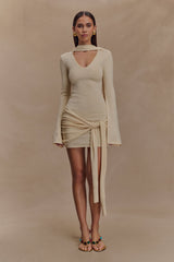 Taron Knit Mini Dress With Scarf - Cream