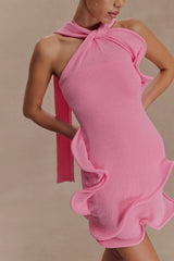 Caprice Halter Knit Mini Dress - Bubblegum Pink