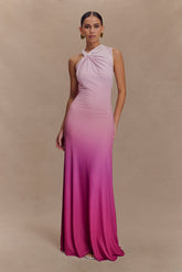 Marlee Asymmetrical Slinky Maxi Dress - Ombre Pink