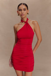 Mariposa Slinky Halter Mini Dress - Red