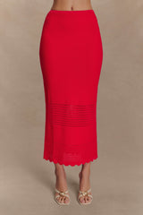 Madeline Scallop Knit Midi Skirt - Red