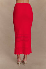 Madeline Scallop Knit Midi Skirt - Red