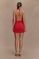 Astraeus Beaded Cowl Mini Dress - Desert Red