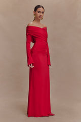 Therese Off Shoulder Ruched Maxi Dress - Red