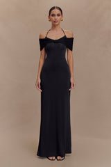 Bernadina Mesh And Slinky Halter Maxi Dress - Black