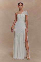 Tamara Shirred Chiffon Midi Dress - White