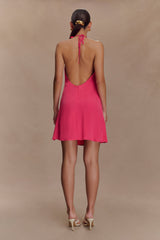 Gwenda Satin Floral Mini Dress - Dragonfruit