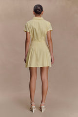 Aysha Buttoned Linen Mini Dress - Lemon