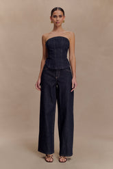 Monte Strapless Denim Corset - Washed Indigo Blue