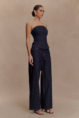 Monte Strapless Denim Corset - Washed Indigo Blue