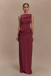 Henley Slinky Drape Maxi Dress - Wine