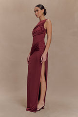 Henley Slinky Drape Maxi Dress - Wine