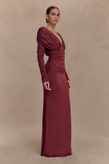 Hayden Long Sleeve Plunge Maxi Dress - Wine