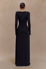 Deanna Long Sleeve Gathered Maxi Dress - Black