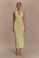 Ovina Halter Neck Knit Midi Dress - Lemon