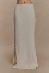 Casey Linen Embroidered Maxi Skirt - Natural
