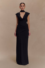Giulia Chiffon Draped Maxi Dress - Black