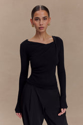 Culver Draped Twist Knit Top - Black