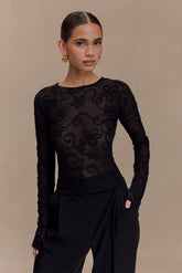 Omari Embroidery Long Sleeve Knit Top - Black