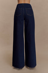 Miranda Faux Suede Belted Denim Wide Leg Jeans - Indigo Blue