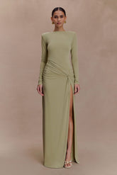 Deanna Long Sleeve Gathered Maxi Dress - Sage