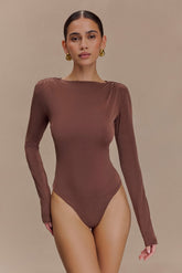 Elsie Shoulder Pad Bodysuit - Chocolate