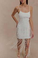 Tove Hand Knit Flower Mini Dress - White