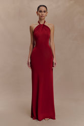 Elyna Slinky Halter Maxi Dress - Deep Red