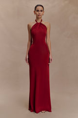 Elyna Slinky Halter Maxi Dress - Deep Red