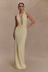 Stella Draped Slinky Maxi Dress - Pale Lemon