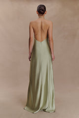 Bella Satin Halter Maxi Dress - Sage