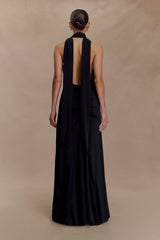 Juliet Slinky Maxi Dress With Scarf - Black