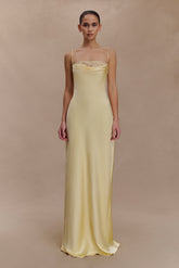 Isadora Lace & Satin Maxi Dress - Lemon