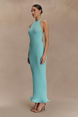 Melodie Halter Knit Maxi Dress - Cyan Blue