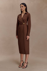 Mikaila Asymmetric Shirt Dress - Dark Chocolate