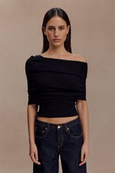 Sierra Asymmetrical Cashmere Blend Knit Top - Black
