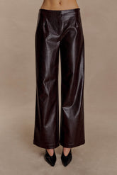 Henry Croc Faux Leather Straight Leg Pants - Dark Chocolate