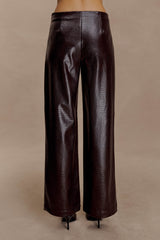 Henry Croc Faux Leather Straight Leg Pants - Dark Chocolate