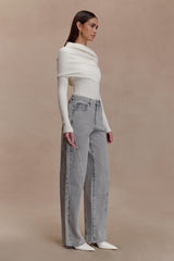 Mazie Asymetrical Cashmere Blend Long Sleeve Knit Top - Ivory