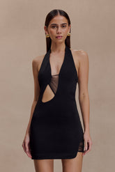 Aubree Crepe And Mesh Mini Dress - Black
