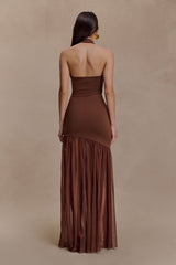Aubree Crepe And Mesh Maxi Dress - Chocolate/Mocha
