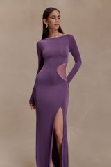 Megan Slinky And Mesh Maxi Dress - Purple